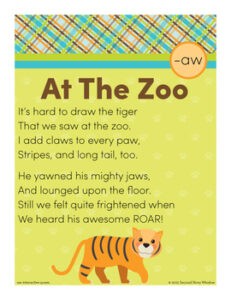 At The Zoo -aw Word Family Poem of the Week - Vowel Sound Fluency Poem ...