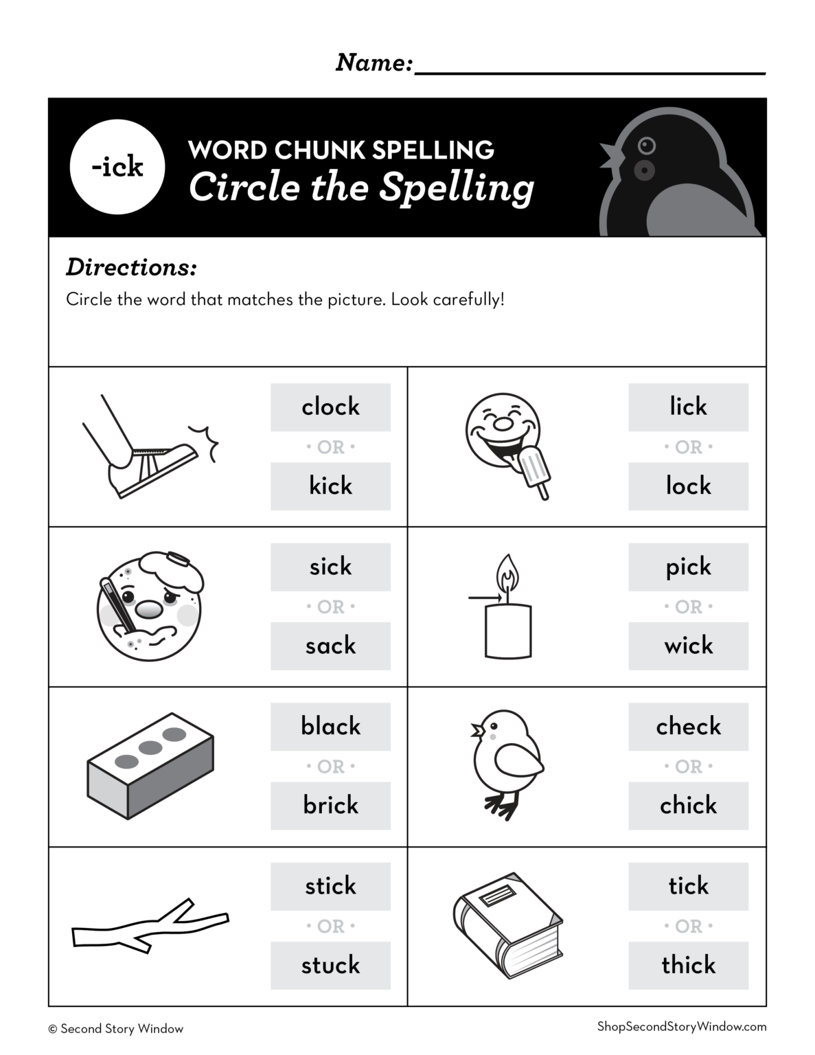 ick Word Family Worksheets No Prep Short Vowel i Ending Digraph